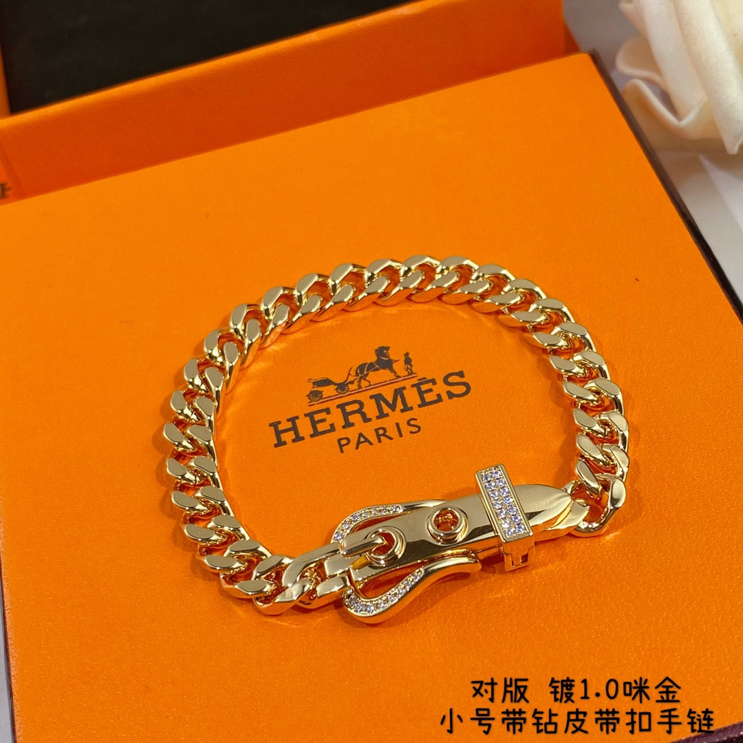 hermès small Di*m*nd-encrusted belt bracelet