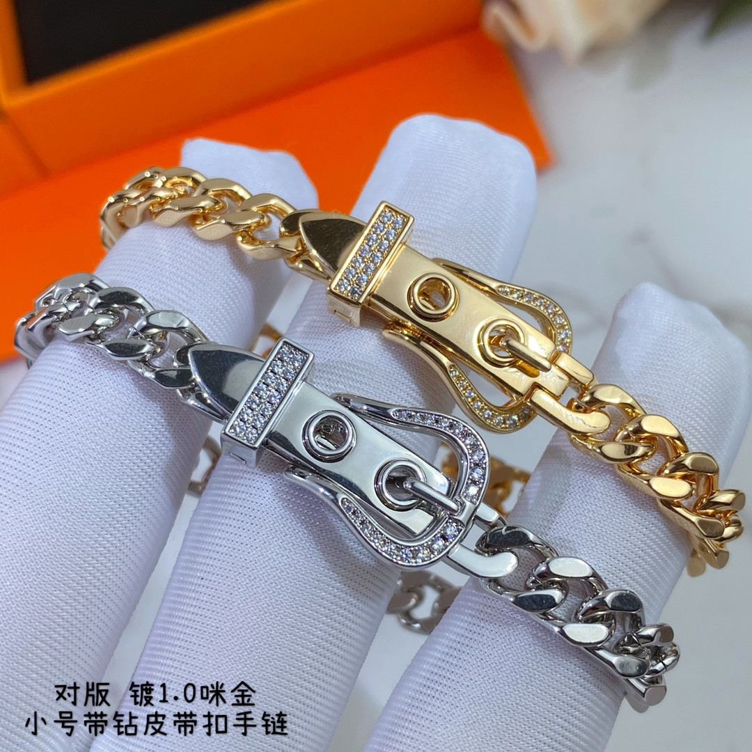 hermès small Di*m*nd-encrusted belt bracelet