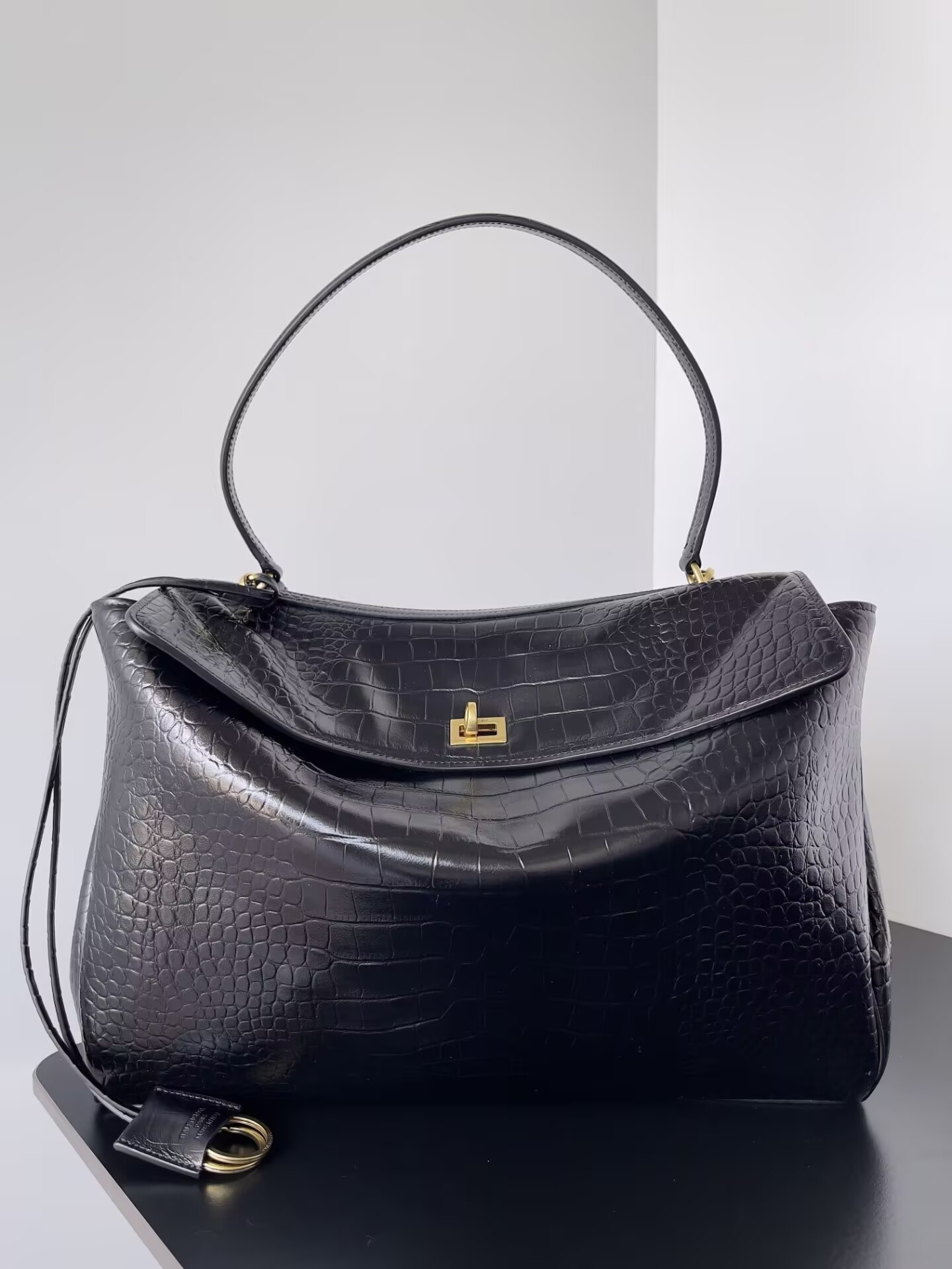 Ba*len*cia*ga rodeo large croc-embossed top-handle bag 39.8x29.9x12.9cm