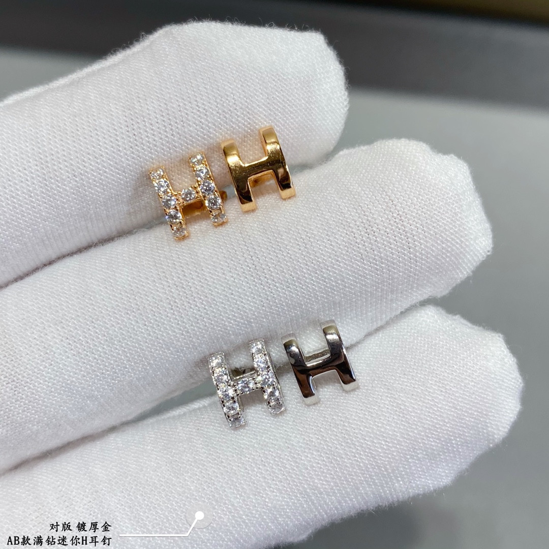 hermès ab style fully Di*m*nd-encrusted h stud earrings