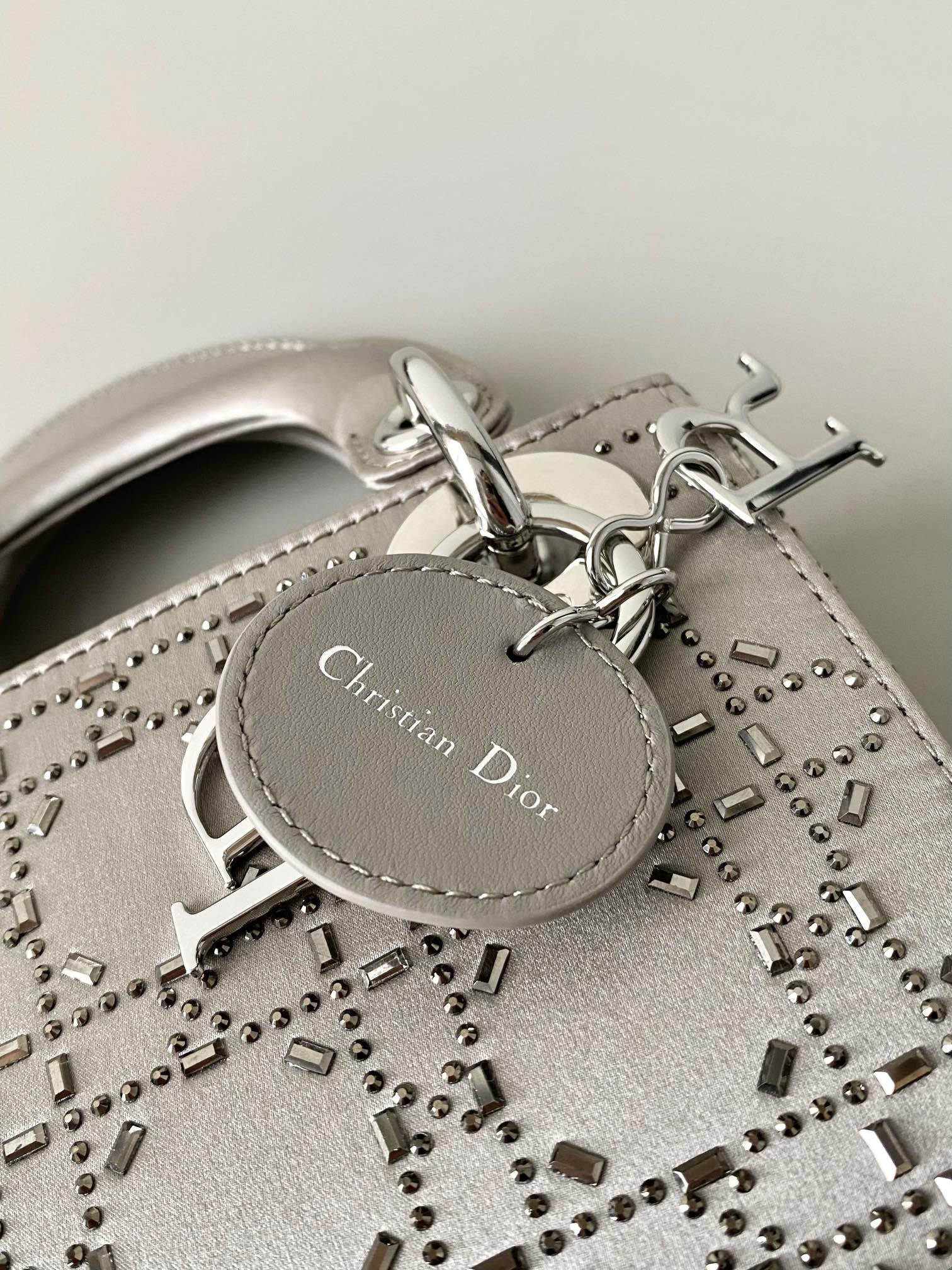 mini lady D*or bag gray 6.5 x 6 x 3 inches