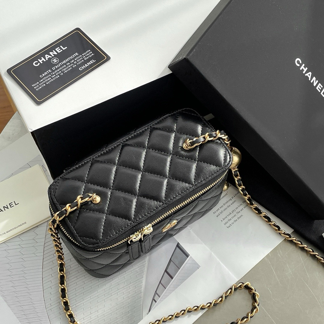 Ch*el walnut gold ball chain with makeup mirror lamb leather square box shoulder bag women