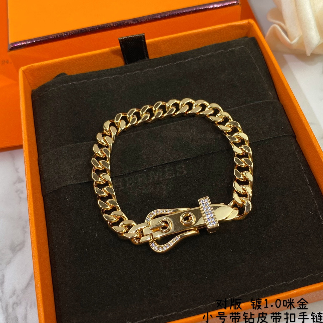 hermès small Di*m*nd-encrusted belt bracelet