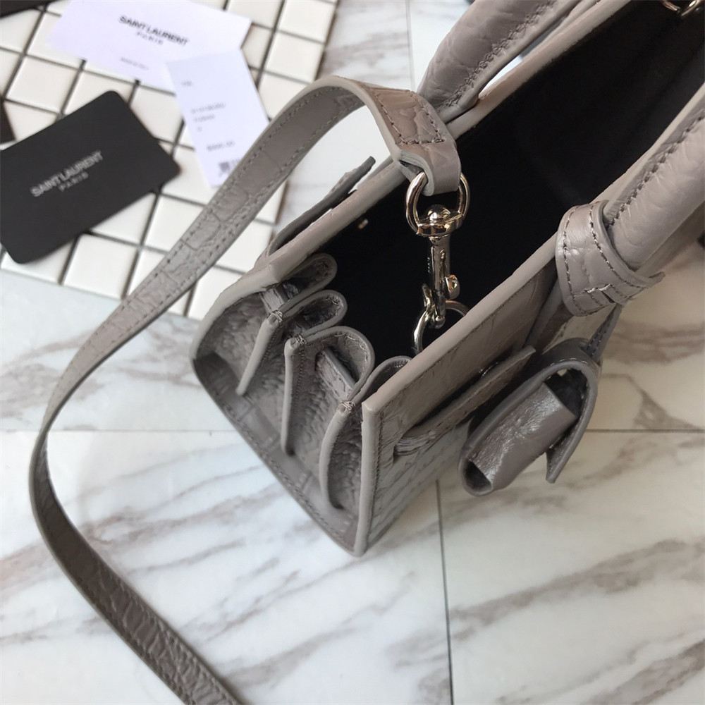 Y*L sac de jour nano in matte crocodile embossed leather dark grey