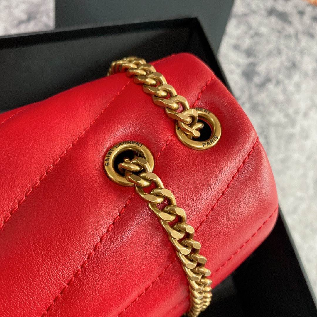 Y*L loulou small in quilted leather shiny red gold 9 x 6.1 x 3.3 inches