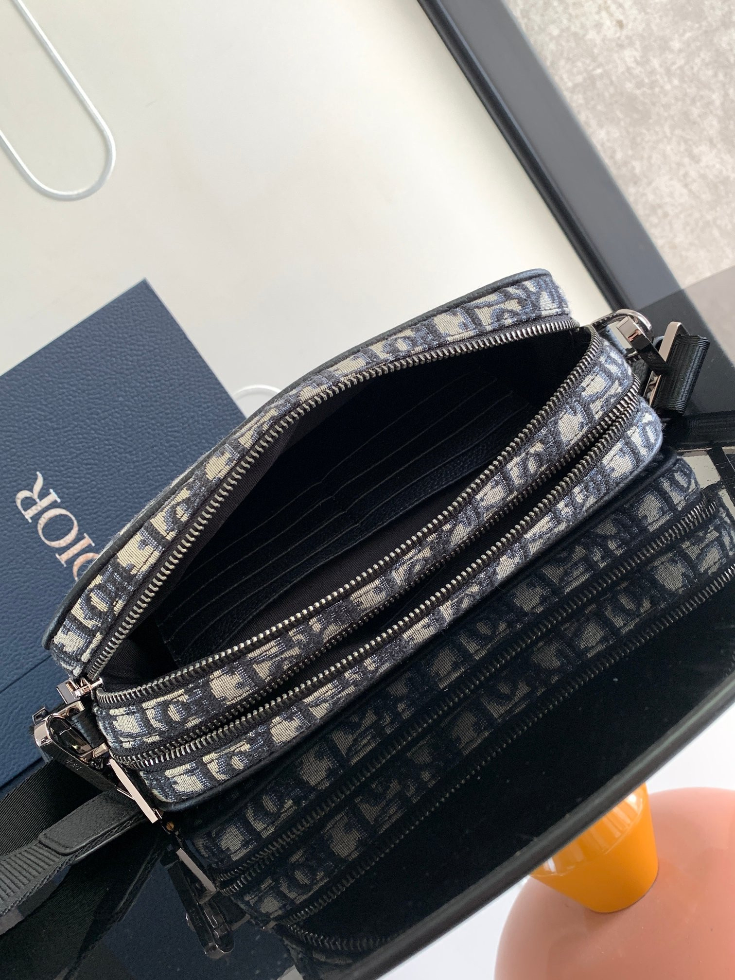 D*or maxi safari bag with strap beige and black D*or oblique jacquard