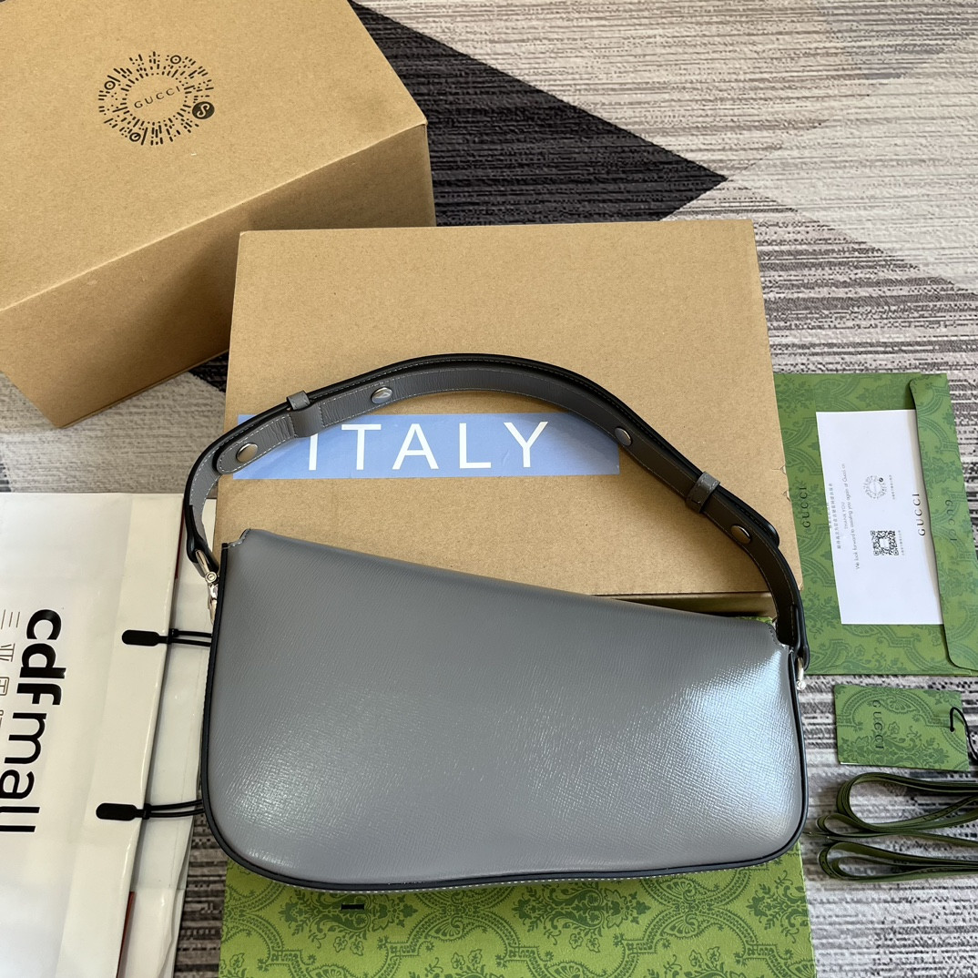G*u*i horsebit 1955 small shoulder bag gray 10.4"w x 6.7-4.1"h x 3.1-1.6"d