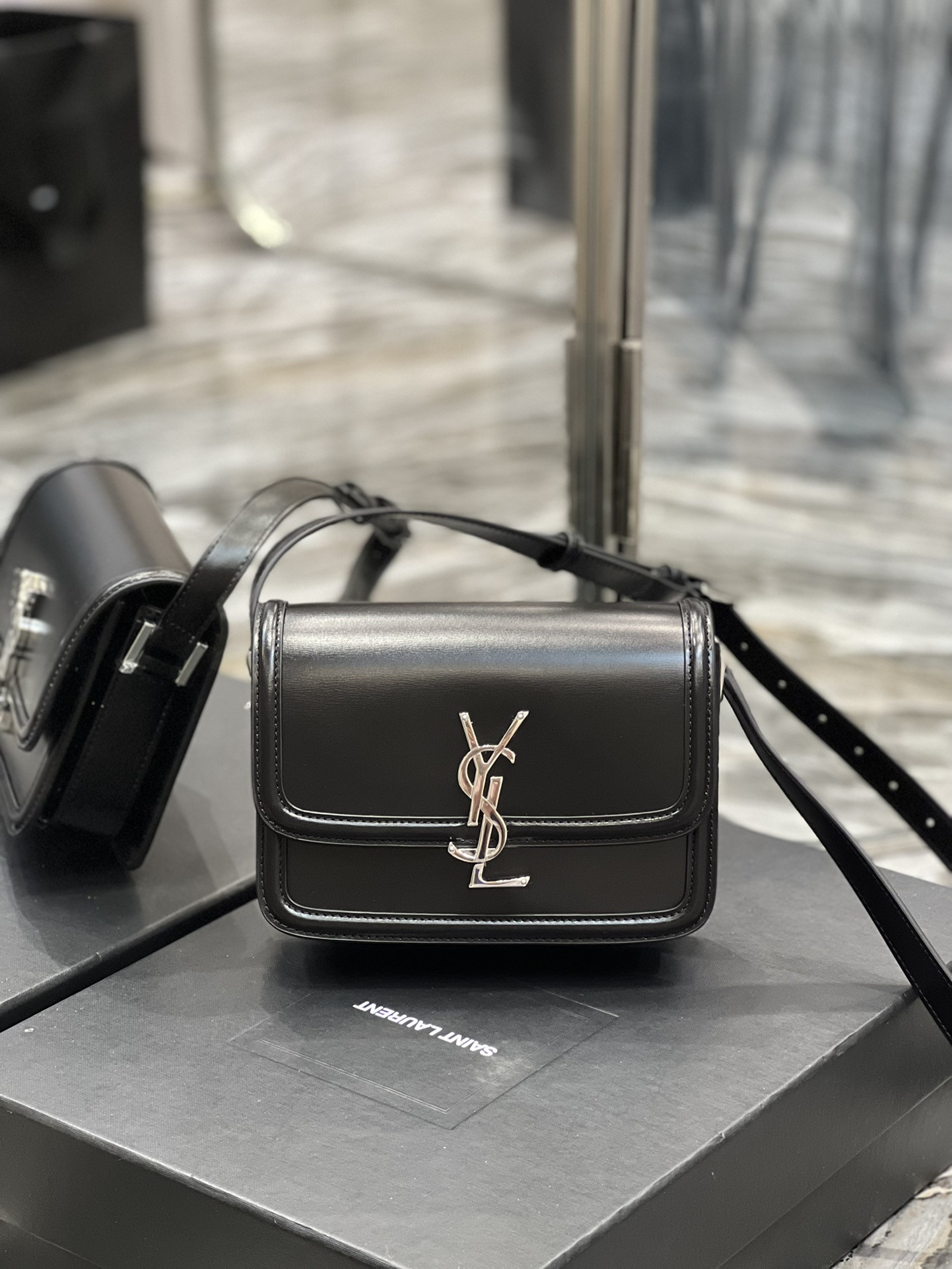 Y*L solferino small in glazed leather 7.4 x 5.1 x 1.9 inches
