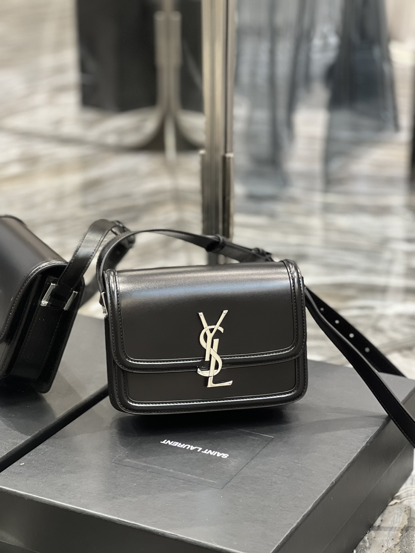 Y*L solferino small in glazed leather 7.4 x 5.1 x 1.9 inches