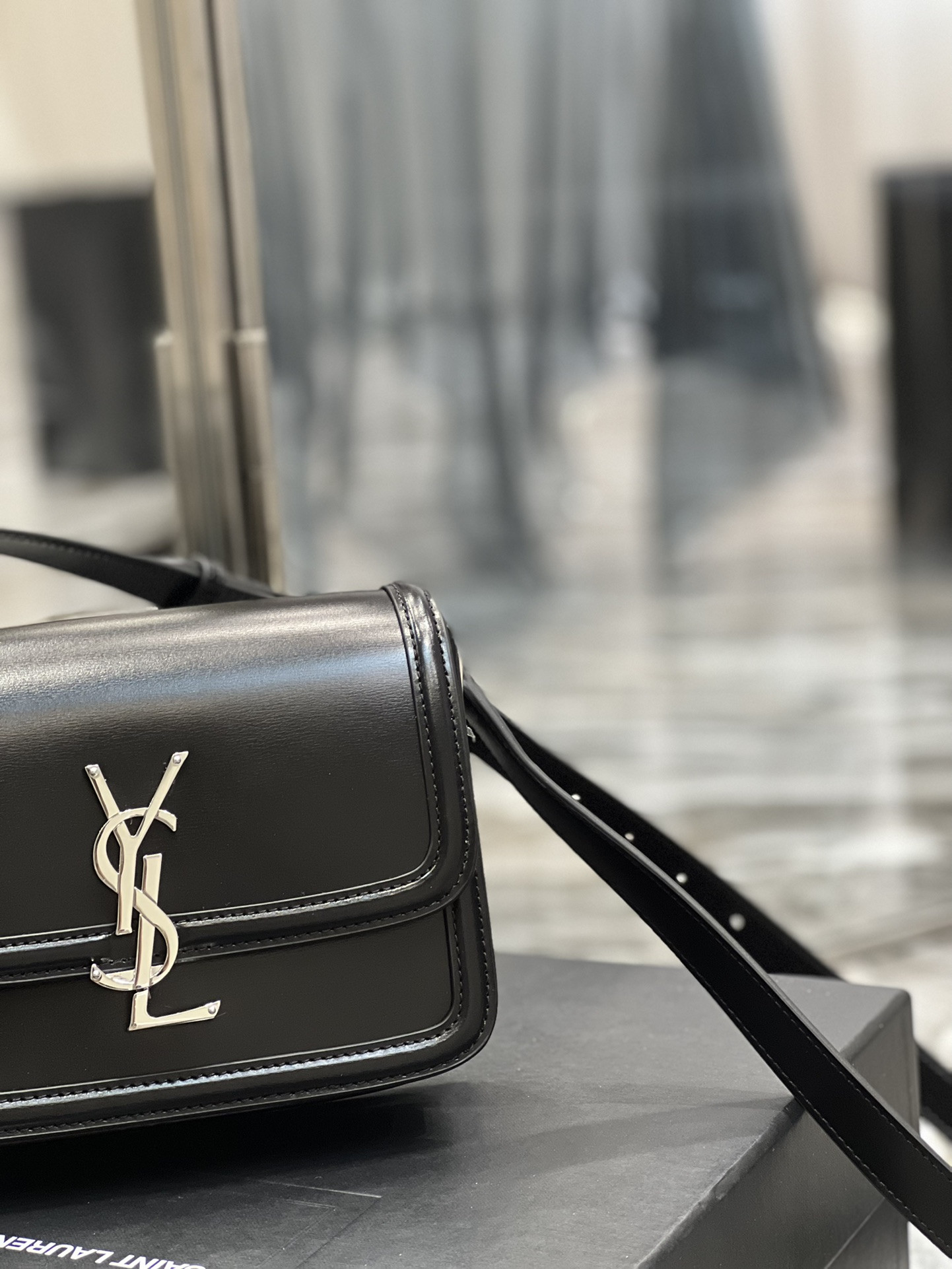 Y*L solferino small in glazed leather 7.4 x 5.1 x 1.9 inches
