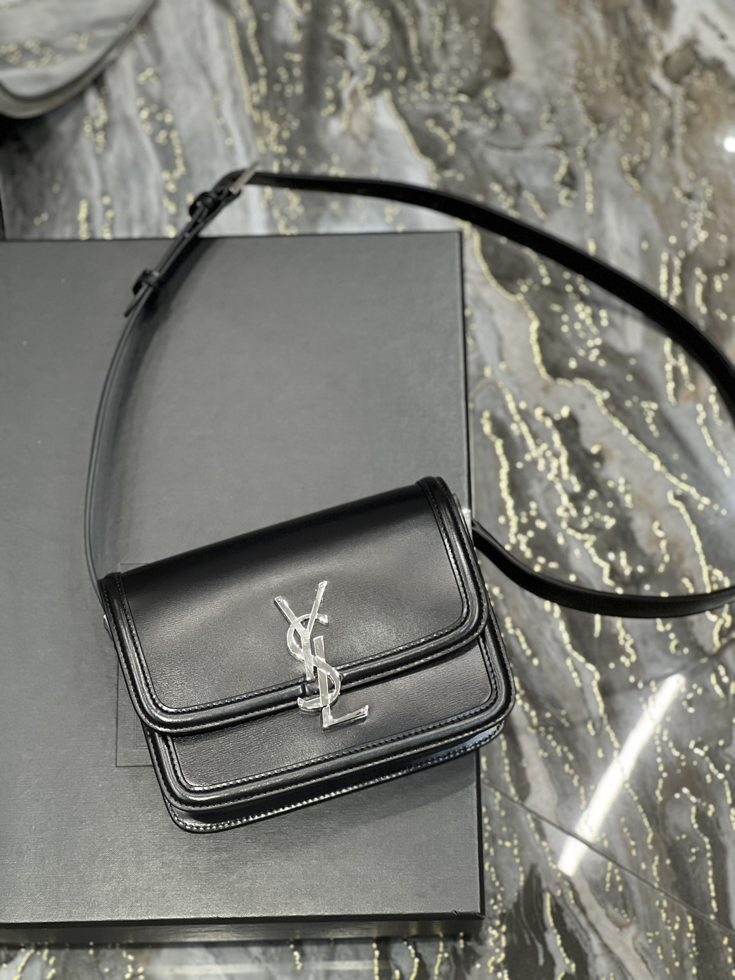 Y*L solferino small in glazed leather 7.4 x 5.1 x 1.9 inches