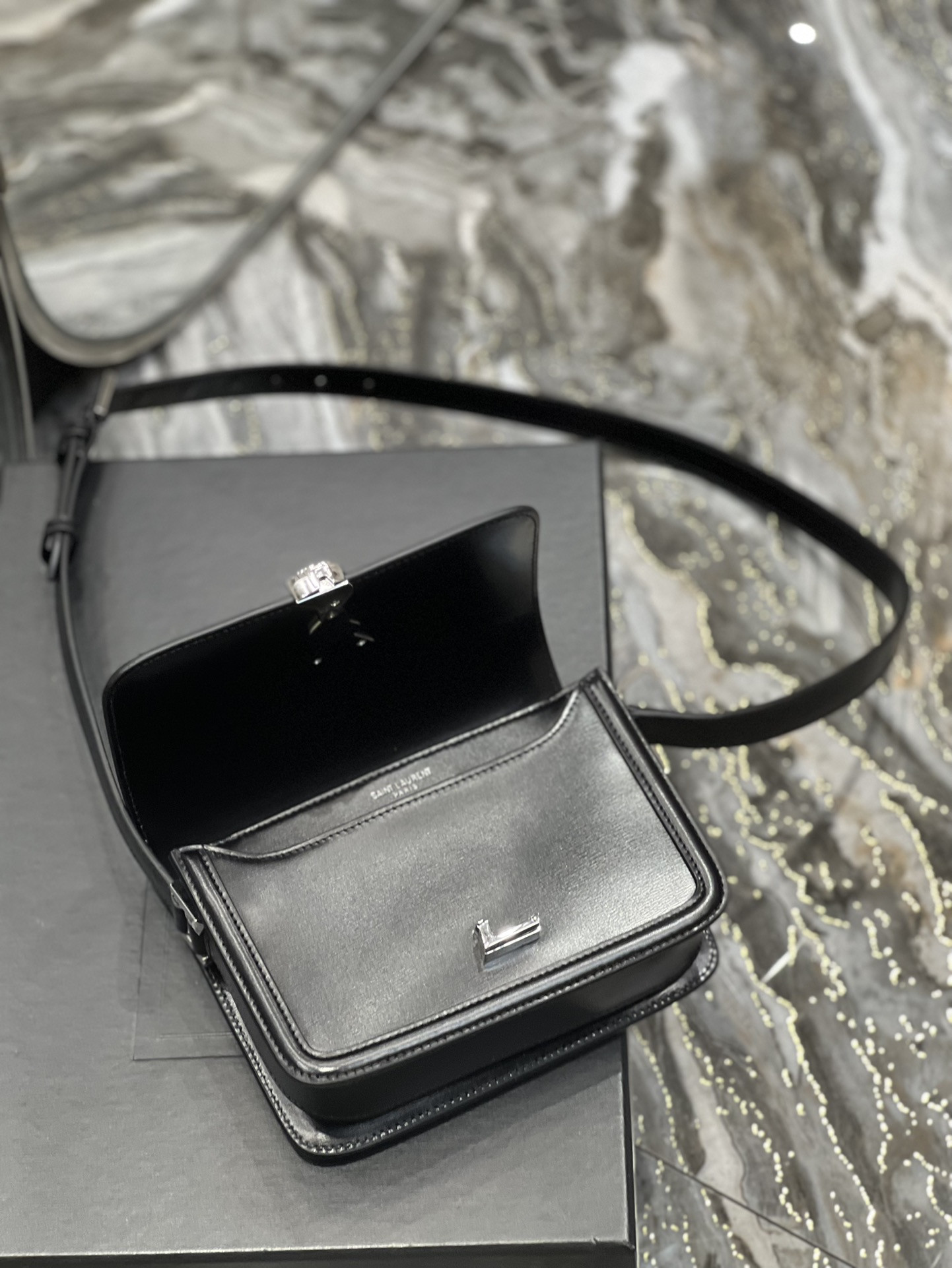 Y*L solferino small in glazed leather 7.4 x 5.1 x 1.9 inches