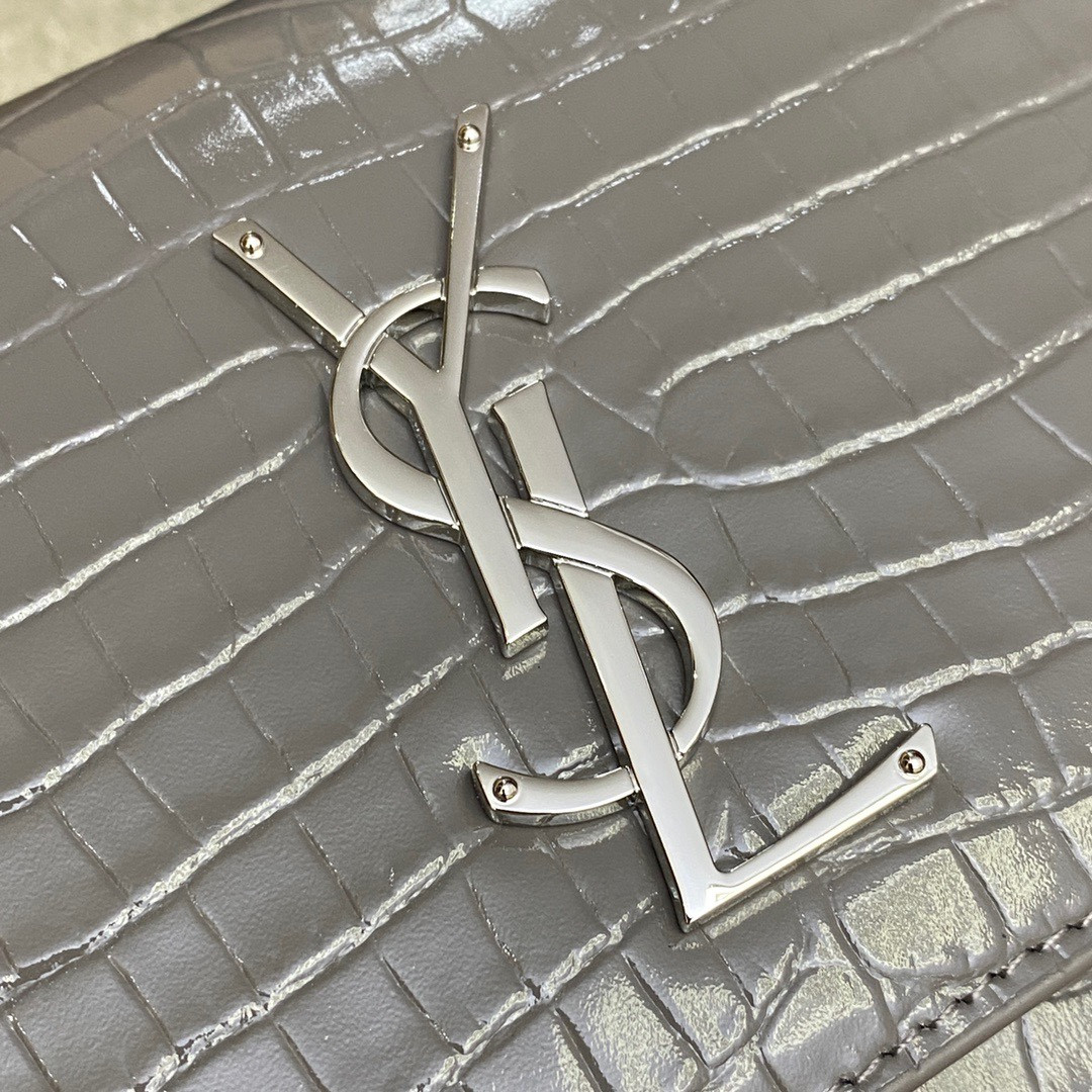 Y*L sunset medium in crocodile-embossed leather gray 8 x 6.2 x 2.5 inches