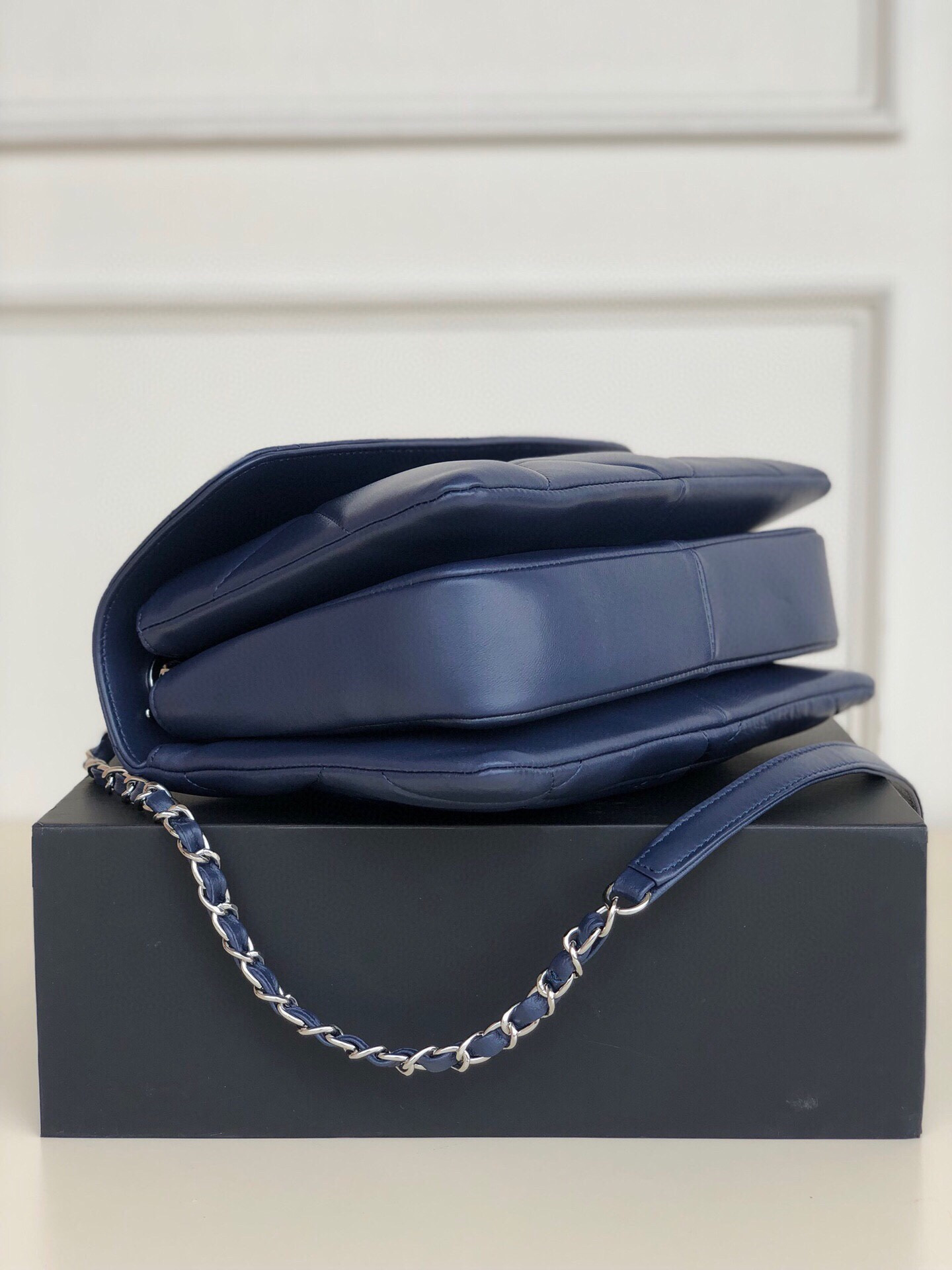 Ch*el flap bag with top handle 6.6 × 9.8 × 4.7 in
