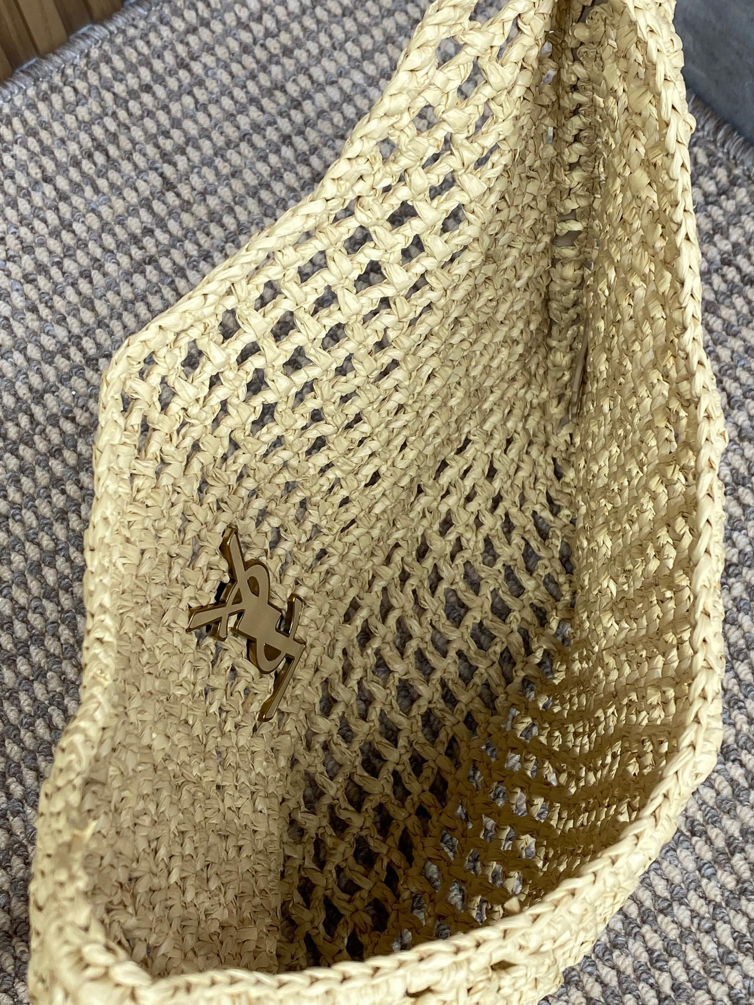 Y*L oxalis bag in raffia macramÉ color natural 14.6x15.7x1.2inches