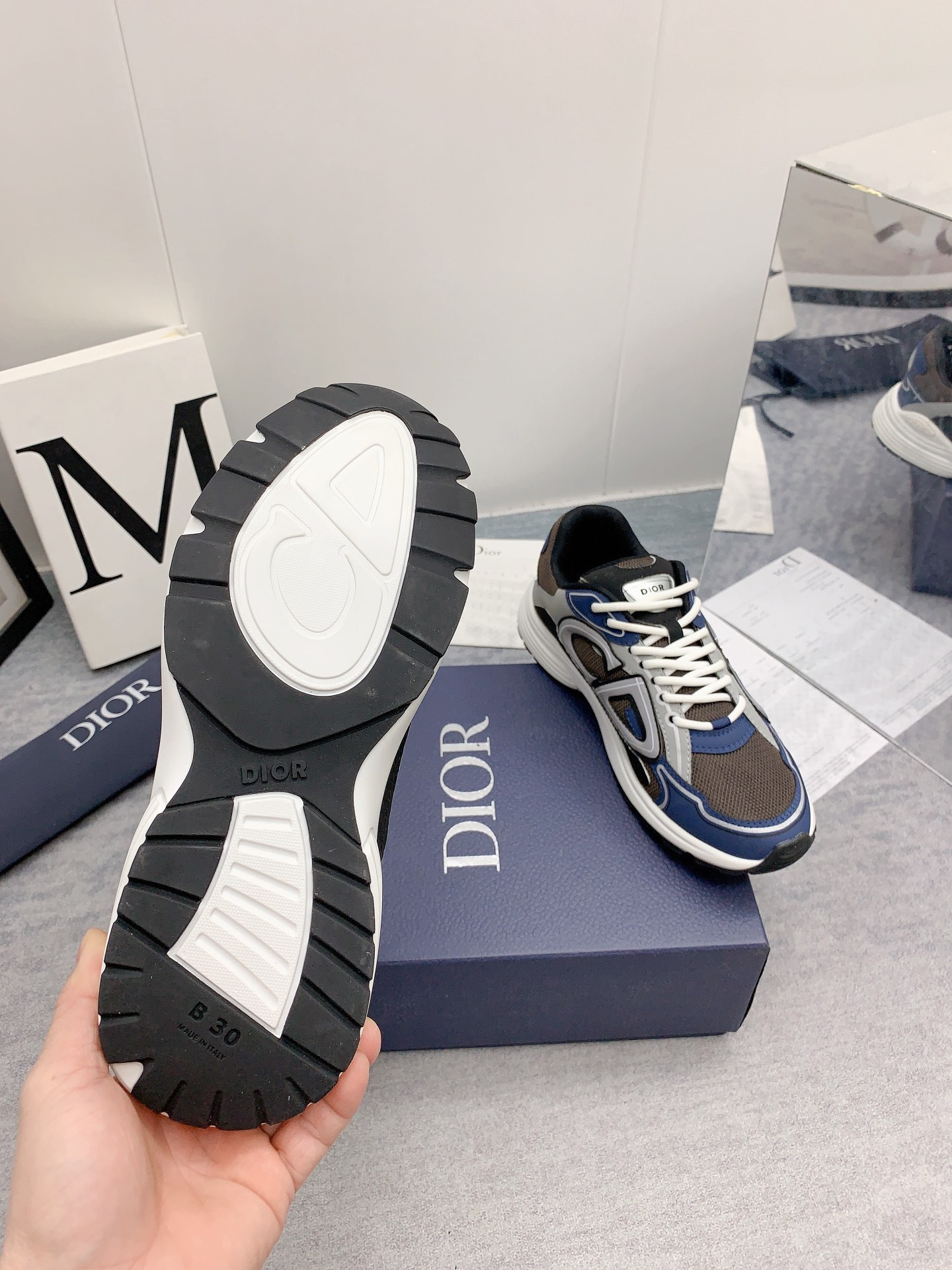 ua D*or b30 sneaker anthracite gray mesh and black blue and D*or gray technical fabric