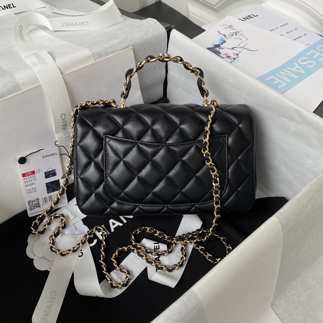 Ch*el mini classic handbag with top handle 12 × 20 × 6 cm