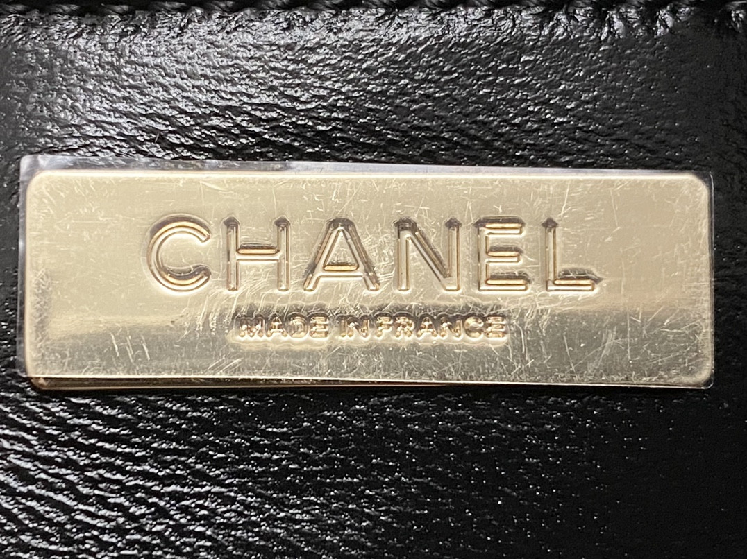 Ch*el shopping bag shiny lambskin & gold-tone metal black11.7 × 11.3 × 3.5 in