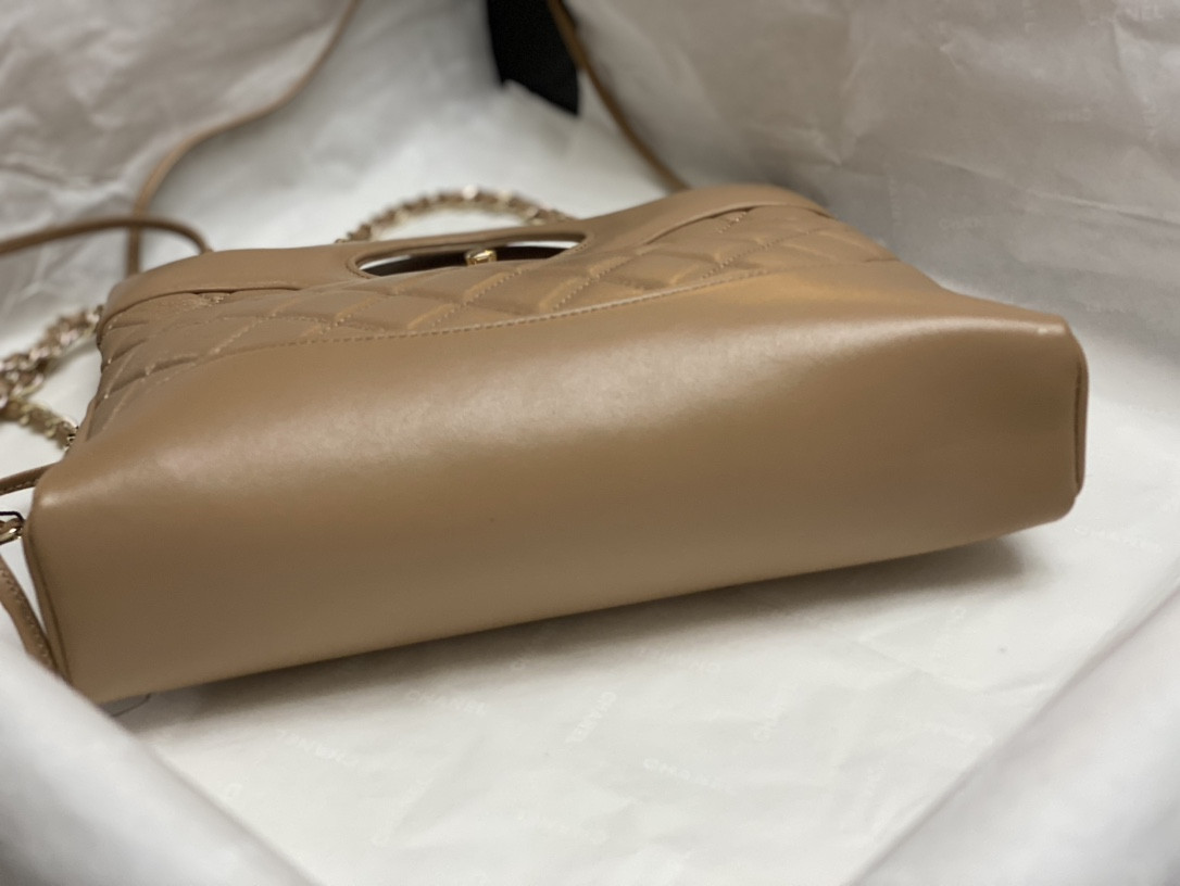 Ch*el mini shopping bag shiny lambskin & gold-tone metal 22x23x5.5cm