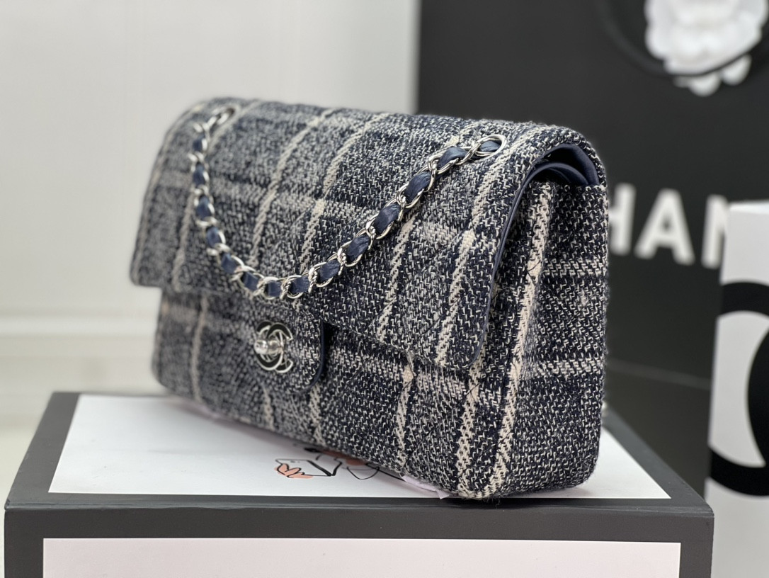 Ch*el classic 11.12 handbag tweed & silver-tone metal 6 × 9.9 × 2.5 in