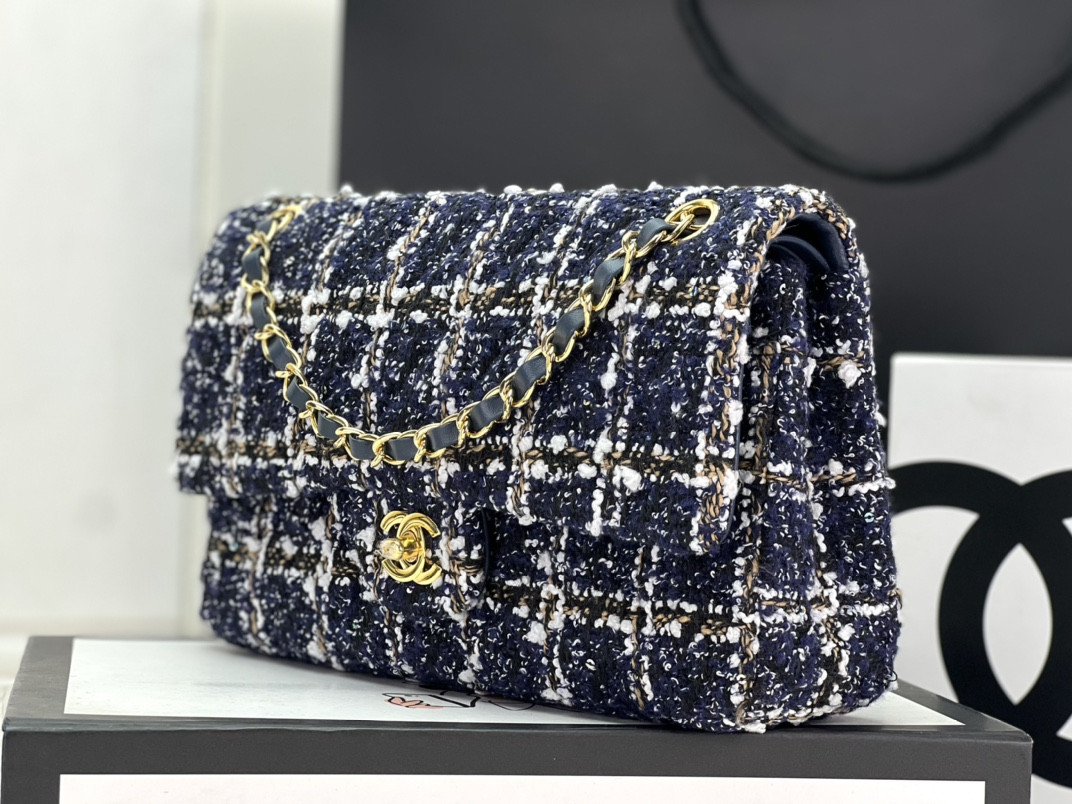 Ch*el classic 11.12 handbag tweed & gold-tone metal 6 × 9.9 × 2.5 in