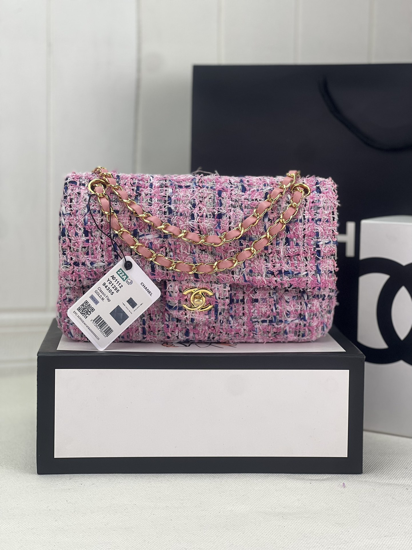 Ch*el classic 11.12 handbag tweed & gold-tone metal 6 × 9.9 × 2.5 in