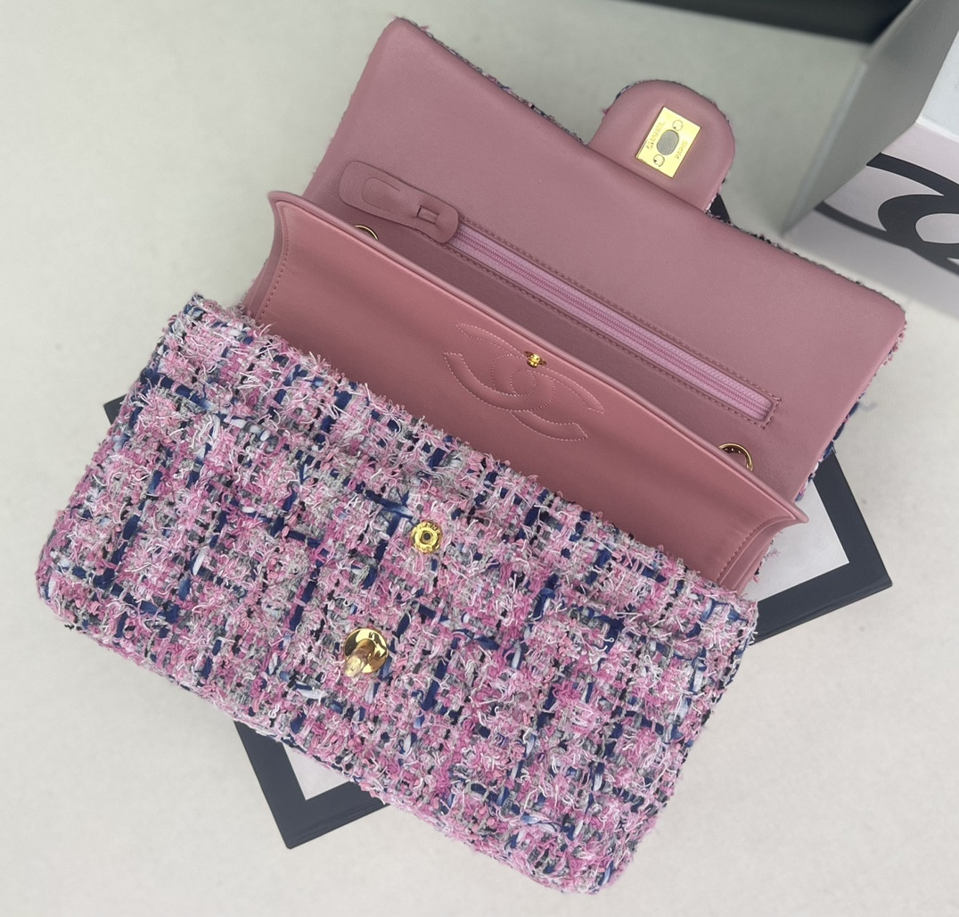 Ch*el classic 11.12 handbag tweed & gold-tone metal 6 × 9.9 × 2.5 in
