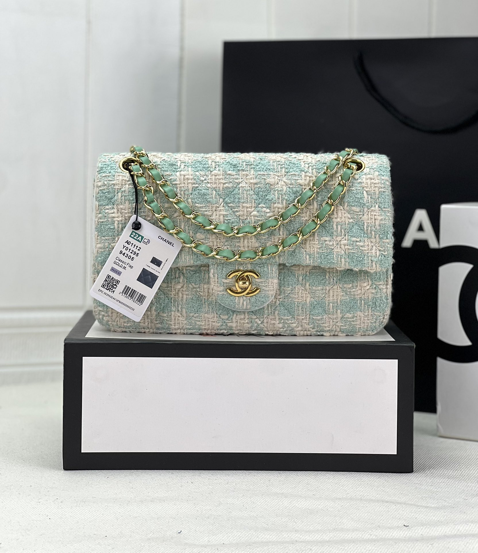 Ch*el classic 11.12 handbag tweed & gold-tone metal 6 × 9.9 × 2.5 in