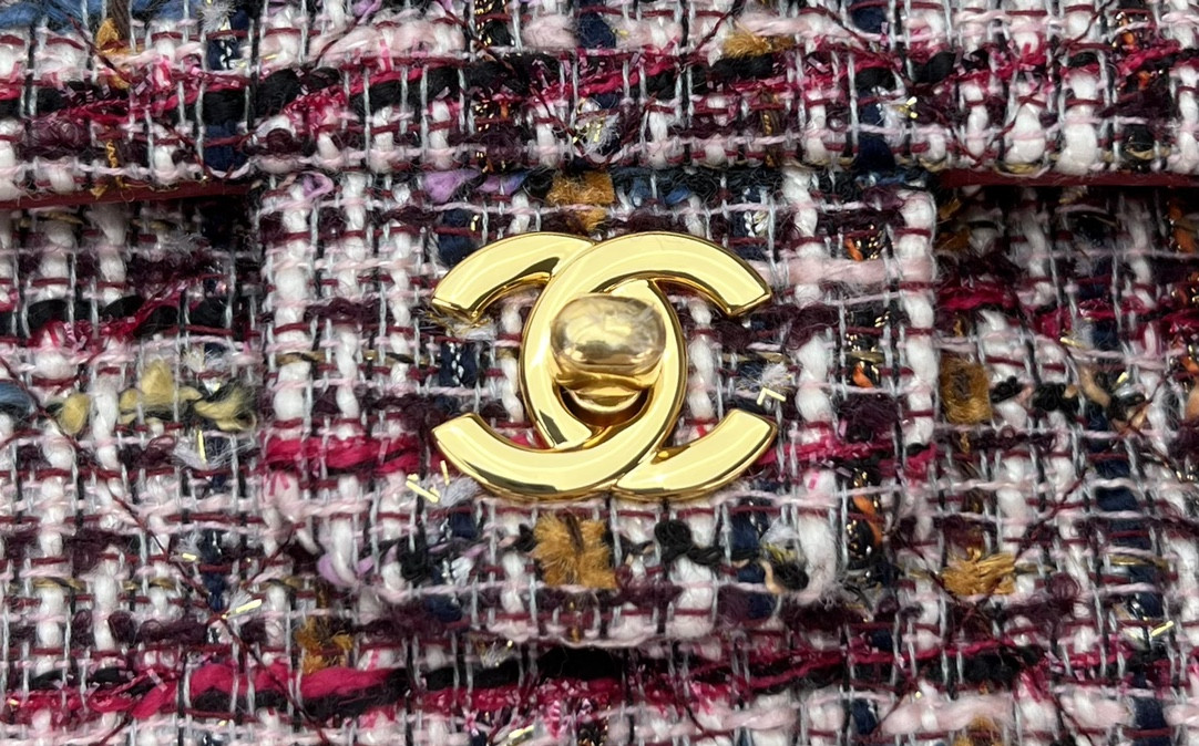 Ch*el classic 11.12 handbag tweed & gold-tone metal 6 × 9.9 × 2.5 in