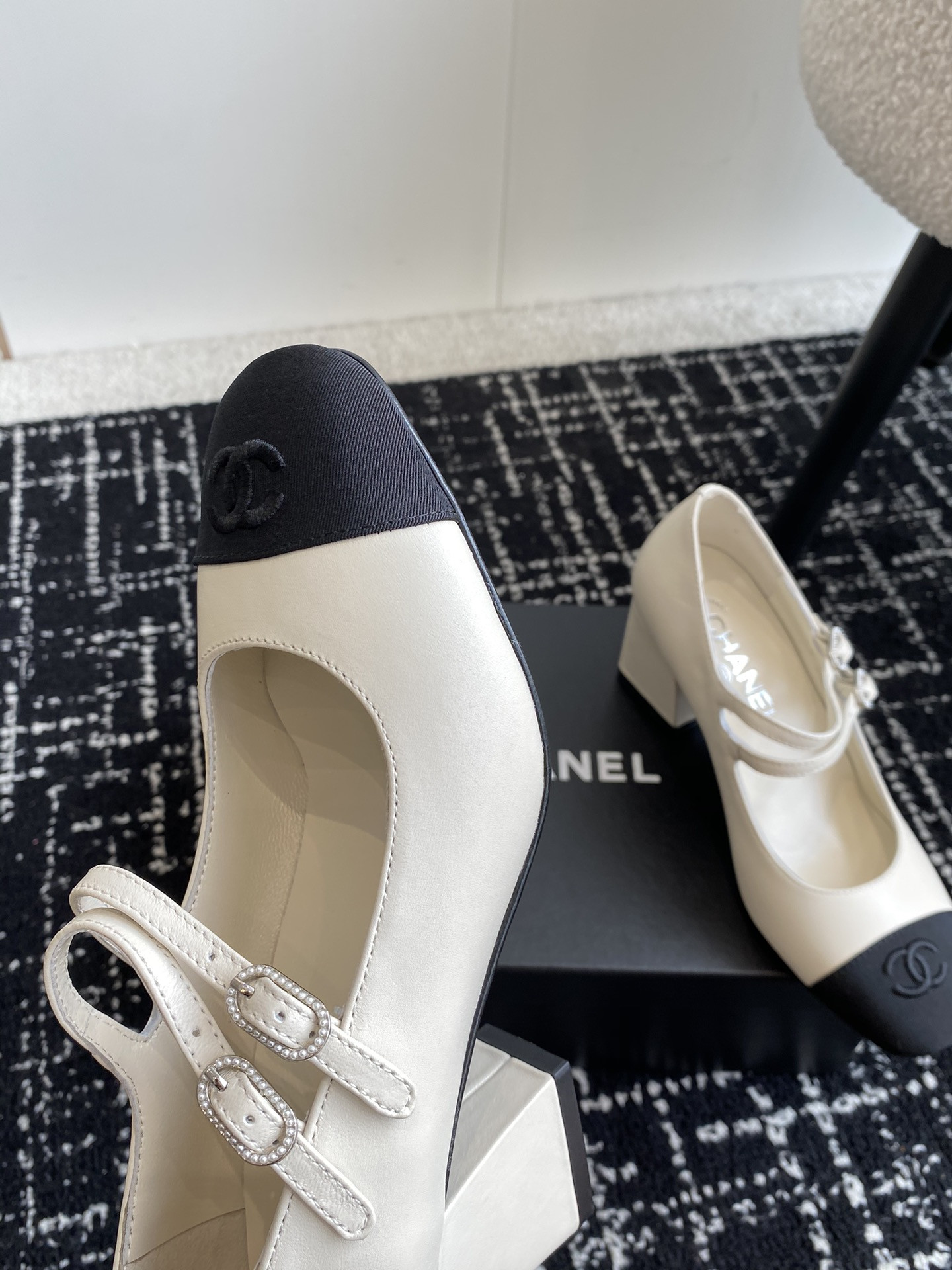 ua Ch*el mary janes lambskin & grosgrain